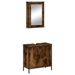 Berkfield Home 2 Piece Bathroom Furniture Set Smoked Oak Engineered Wood in Brown - thumbnail 2