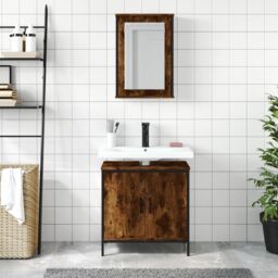 Berkfield Home 2 Piece Bathroom Furniture Set Smoked Oak Engineered Wood in Brown - thumbnail 3