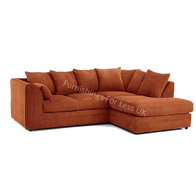 Furnishings For Less UK Luxor Jumbo Cord 4 Seater Corner sofa Right Hand Facing in Orange - image 1