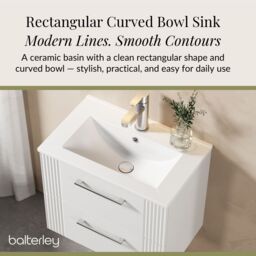 Balterley Wall Hung 2 Drawers Vanity Unit - Minimalist Basin 600mm, Satin White - thumbnail 4
