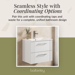 Balterley Wall Hung 2 Drawers Vanity Unit - Minimalist Basin 600mm, Satin White - thumbnail 7