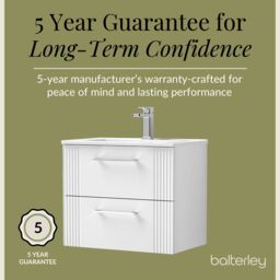 Balterley Wall Hung 2 Drawers Vanity Unit - Minimalist Basin 600mm, Satin White - thumbnail 6