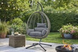 LUXURY LIFE Balinese Garden Egg Chair Rattan Effect with Cushions in Grey - thumbnail 1