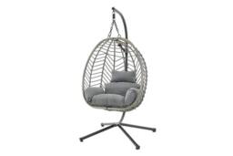 LUXURY LIFE Balinese Garden Egg Chair Rattan Effect with Cushions in Grey - thumbnail 2