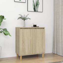 Berkfield Home Sideboard with Solid Wood Legs Sonoma Oak 60x35x70 cm Engineered Wood in Light Tan - Size: 60 x 35 x 70 cm - thumbnail 2