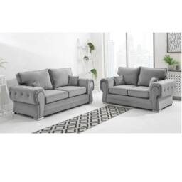 Furniture 786 Chingford Plush Velvet Full Back 3+2 Seater Sofa Set in Silver - thumbnail 1