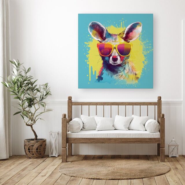"Warren Reed - Designer Splashart Wallaby In Glasses Canvas - Size: W30"" x H30""" - image 1