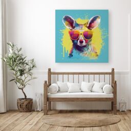 "Warren Reed - Designer Splashart Wallaby In Glasses Canvas - Size: W30"" x H30""" - thumbnail 1