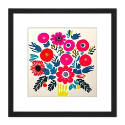 Artery8 Abstract Bouquet Of Red & Pink Flowers In A Yellow Vase Square Wooden Framed Wall Art Print Picture 8X8 Inch in Black - thumbnail 1
