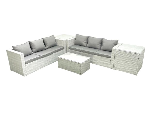 Fimous Garden Outdoor PE Rattan Furniture Set 6 Seater Rattan Garden Sofa Set with 2 Side Tables Light Grey Mixed - image 1