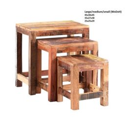 Indian Hub Coastal Nest of 3 Tables - Wood - L30 x W46 x H46 cm in Brown - thumbnail 3