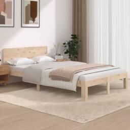 Berkfield Home Beautiful Bed Frame Solid Wood Pine 120x200 cm in Natural - Size: Small Double - thumbnail 2