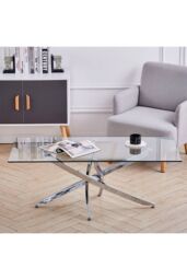 Living and Home 120 cm W x 60 cm D Rectangle Clear Tempered Glass Top Coffee Table with Chrome Legs - thumbnail 2