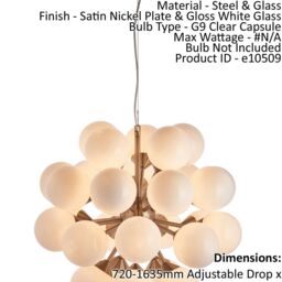 Loops Ceiling Pendant Light Satin Nickel Plate & Gloss White Glass 28 x 18W G9 in Metallics - thumbnail 2