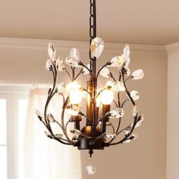 Garwarm Clear Crystal Chandeliers Ceiling Lighting Pendant Lighting Fixture for Living Room Dinning Room Restaurant Porch Hallway Black 3 Lights Black