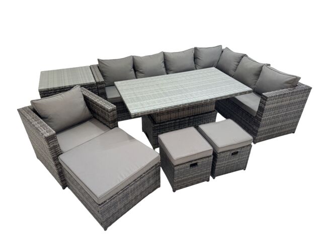 Fimous 10 Seater Rattan Corner Sofa Sets with Chair 3 Stools Side Table in Dark Grey - image 1