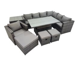 Fimous 10 Seater Rattan Corner Sofa Sets with Chair 3 Stools Side Table in Dark Grey - thumbnail 1
