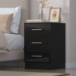 SPETLEK Gloss Bedroom Furniture 3 Drawer Bedside in 4 Colour Options in Black - thumbnail 4