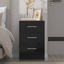 SPETLEK Gloss Bedroom Furniture 3 Drawer Bedside in 4 Colour Options in Black