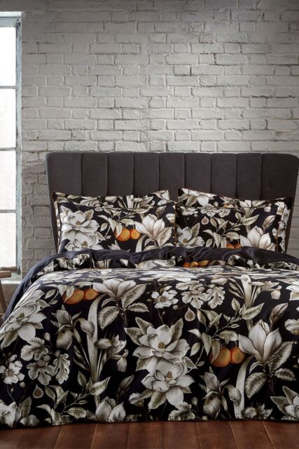 Edinburgh Weavers Lavish 200 Thread Count Floral Piped Cotton Sateen Duvet Cover Set in Black - Size: King - image 1