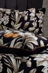 Edinburgh Weavers Lavish 200 Thread Count Floral Piped Cotton Sateen Duvet Cover Set in Black - Size: King - thumbnail 3