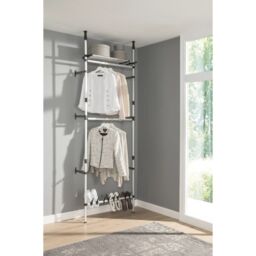 Berkfield Home Telescopic Wardrobe System with Rods & Shelf Aluminium in Silver - thumbnail 5