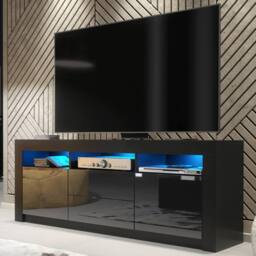 Mex Furniture LTD TV Unit Shine 160cm - Black with Gloss Doors & LED Lights