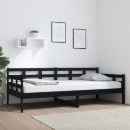 Berkfield Home Day Bed Black Solid Wood Pine 90x200 cm - thumbnail 1
