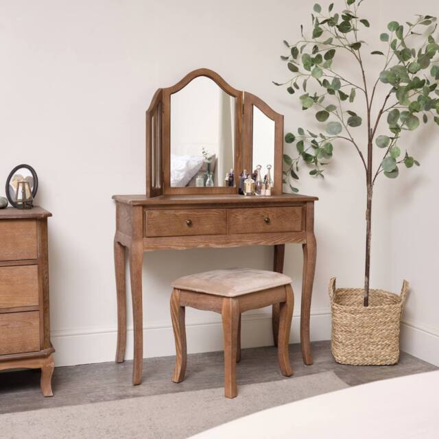 Melody Maison Dark Wood Dressing Table, Mirror & Stool Set - Ashwell Range in Dark Brown - image 1