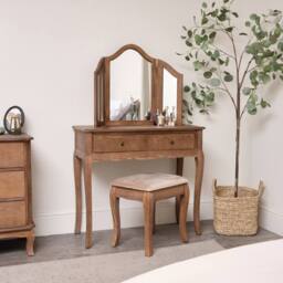 Melody Maison Dark Wood Dressing Table, Mirror & Stool Set - Ashwell Range in Dark Brown - thumbnail 1