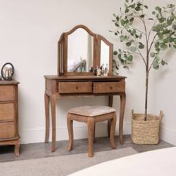 Melody Maison Dark Wood Dressing Table, Mirror & Stool Set - Ashwell Range in Dark Brown - thumbnail 4