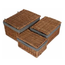 Red Hamper Set of 3 Light Steamed Cotton Lined Storage Basket in Grey - thumbnail 2