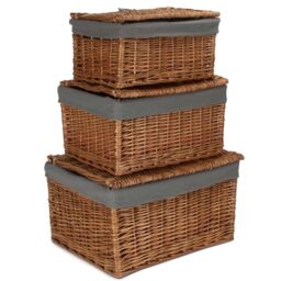 Red Hamper Set of 3 Light Steamed Cotton Lined Storage Basket in Grey