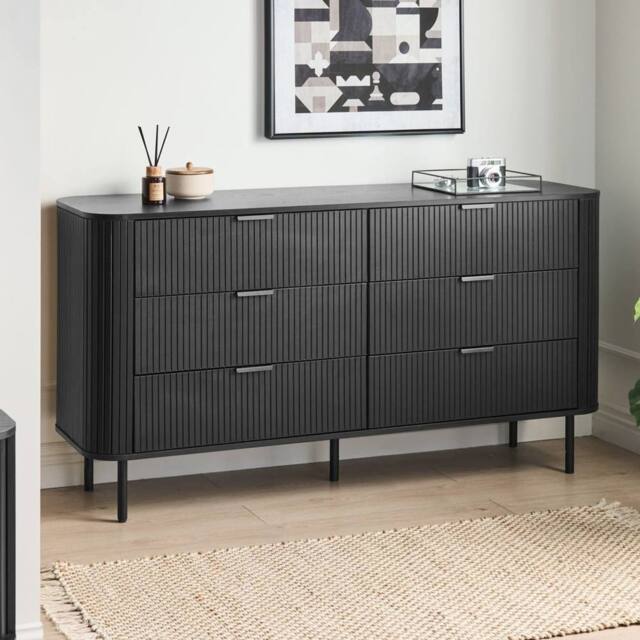 Wyld and Coco 6-Drawer Sideboard Black Laminated MDF with Iron Legs - image 1