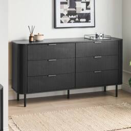 Wyld and Coco 6-Drawer Sideboard Black Laminated MDF with Iron Legs - thumbnail 1