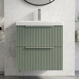 Balterley Fluted Wall Hung 2 Drawer Vanity Basin Unit & Basin 500mm, Satin Green - thumbnail 9