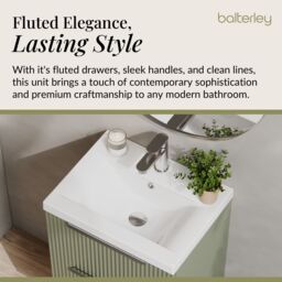 Balterley Fluted Wall Hung 2 Drawer Vanity Basin Unit & Basin 500mm, Satin Green - thumbnail 4