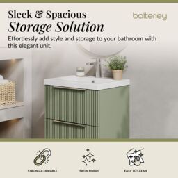 Balterley Fluted Wall Hung 2 Drawer Vanity Basin Unit & Basin 500mm, Satin Green - thumbnail 2