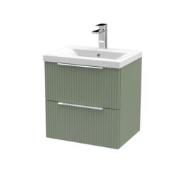 Balterley Fluted Wall Hung 2 Drawer Vanity Basin Unit & Basin 500mm, Satin Green