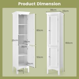 Costway 5-Tier Bathroom Tall Cabinet Slim Freestanding Storage Organizer Cupboard 2 Door in White - thumbnail 2