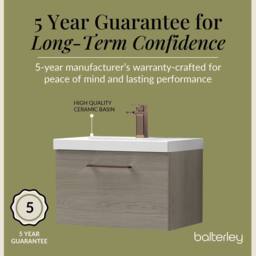 Balterley 600mm Wall Hung 1 Drawer Vanity Basin Unit, Mid Oak, Bronze Handle in Brown - thumbnail 6