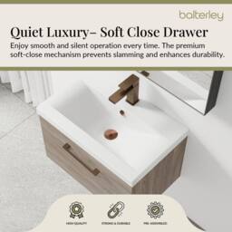 Balterley 600mm Wall Hung 1 Drawer Vanity Basin Unit, Mid Oak, Bronze Handle in Brown - thumbnail 3