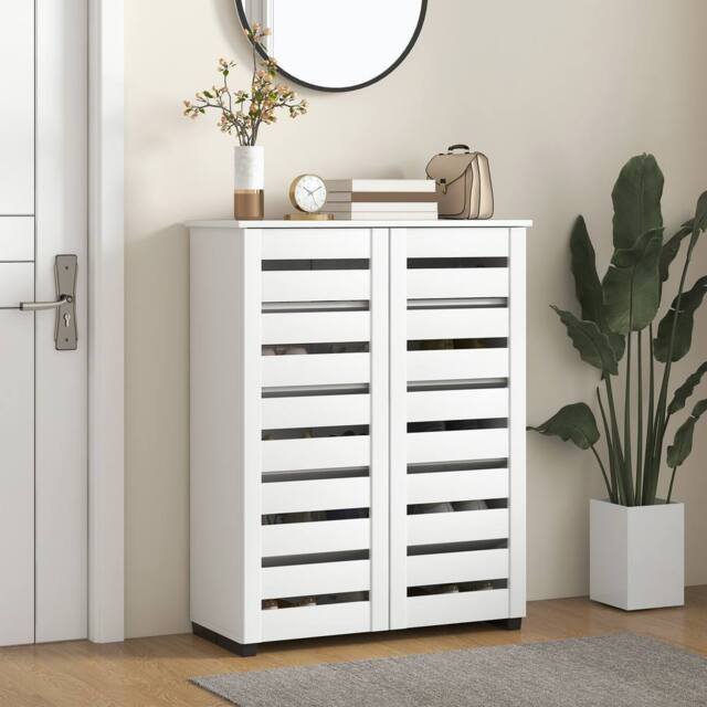 HOMCOM Shoe Storage Cabinet with Slatted Doors for 15 Pairs of Shoes White - image 1
