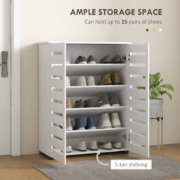 HOMCOM Shoe Storage Cabinet with Slatted Doors for 15 Pairs of Shoes White - thumbnail 4