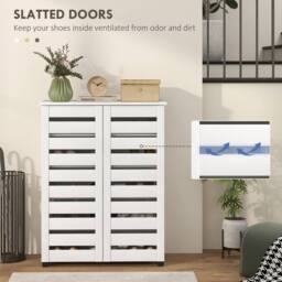 HOMCOM Shoe Storage Cabinet with Slatted Doors for 15 Pairs of Shoes White - thumbnail 5