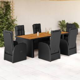 Berkfield Home Beautiful 7 Piece Garden Dining Set with Cushions Black Poly Rattan - thumbnail 2