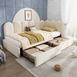 BTM Velvet Daybed with Storage Drawer, for Kids & Adults in Beige - thumbnail 7