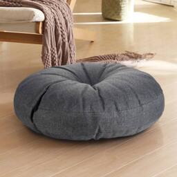 KORVIXA 40cm Round Floor Cushion Seat Linen Pillow in Grey - Size: 120 cm x 135 cm - thumbnail 4