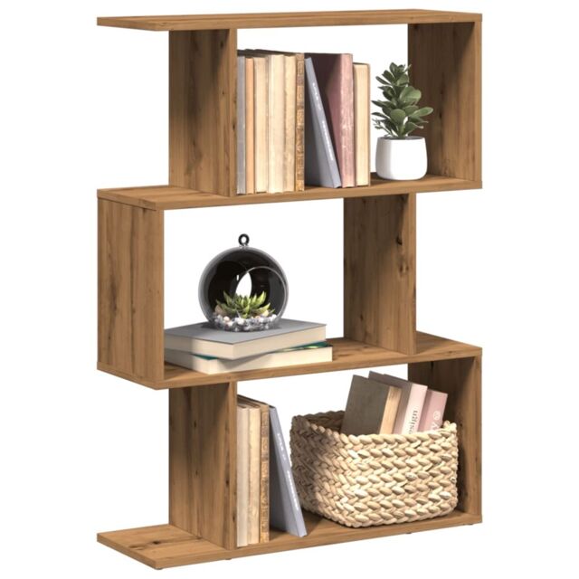 Berkfield Home Room Divider Bookcase 3-Tier Artisan Oak 70x24x97 cm Engineered Wood in Brown - Size: 70 x 24 x 97 cm - image 1