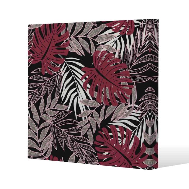 Benjamin Tate Design Tropical Leaves in Red, White & Grey (Canvas Print) / 61 x 61 x 4cm in Natural - Size: 61 x 61 x 4 cm - image 1
